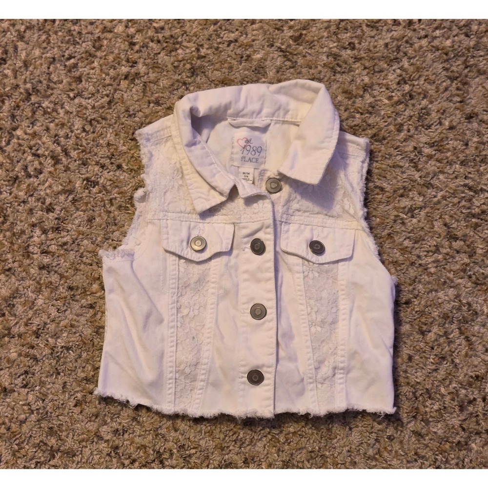 The Children's Place Denim Lace Cropped Vest Youth Size Medium (7/8) White